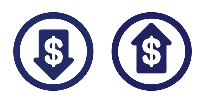 Price Fluctuation: Two circular icons depict the dynamic nature of currency, one with a downward arrow indicating a decrease, and the other with an upward arrow representing an increase.