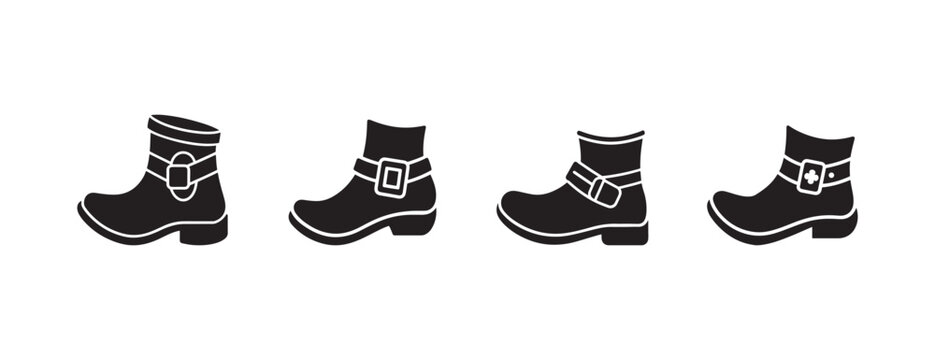 boots with buckles and straps on white background  footwear icons