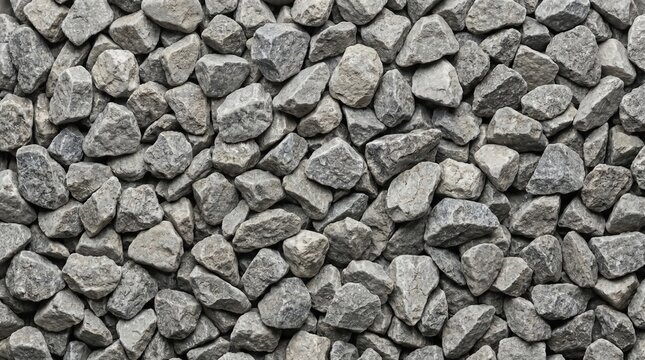 Natural grey gravel texture background featuring crushed stones and rocks for construction and landscaping projects with detailed rough surface patterns and uniform distribution of coarse aggregate