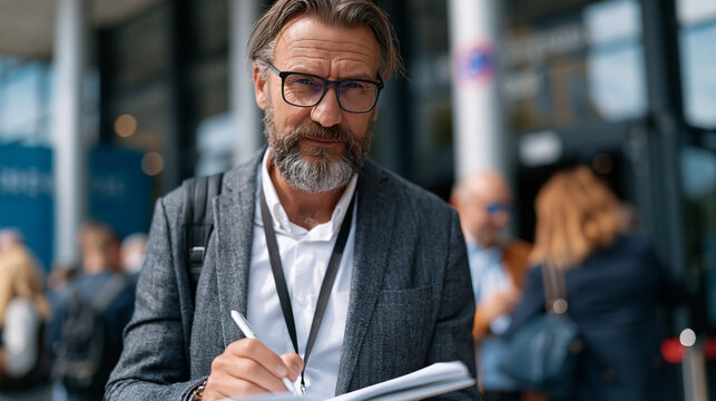 Science journalist types frantically in crowded press center outside pharmaceutical conference, notebook filled with expert quotes, colleague argues with communications officer over embargo timing n