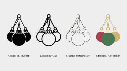  vector art of Christmas ornaments in various styles like outline and silhouette. © Rabeya's Stock