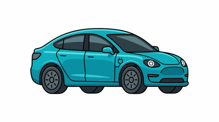 Obraz premium A teal-colored electric car with a modern design and a charging port on the side