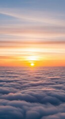 Obraz premium A breathtaking sunrise casts a golden glow over a sea of fluffy white clouds, filling the endless sky with vibrant hues of pink and amber, dreamlike, view, sunbeam