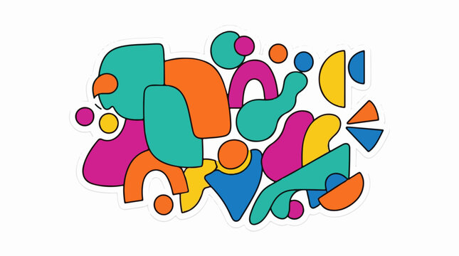 A colorful abstract art piece featuring various shapes