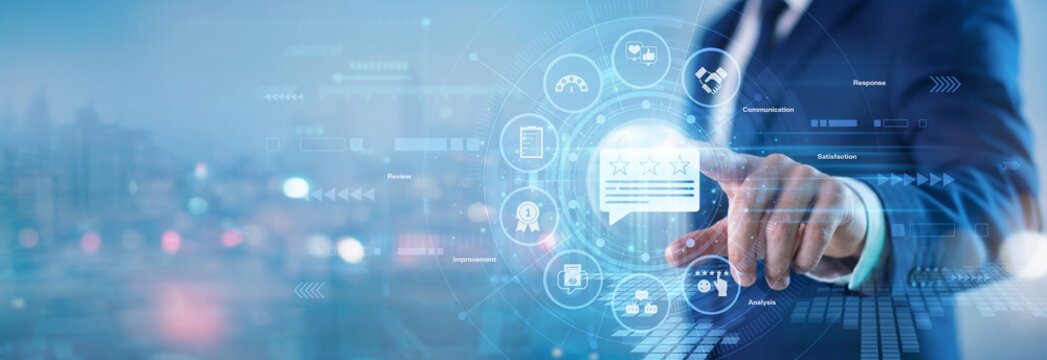 Operations executive. Resource planner touching ERP virtual screen to manage global enterprise supply chains, monitor manufacturing workflows, and coordinate corporate logistics data systems.