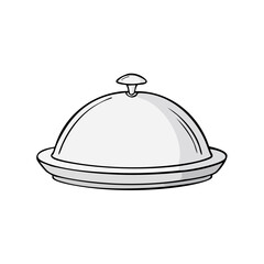 Fototapeta premium Stylized cartoon illustration of a silver covered food serving dish with a handle on top