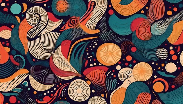 seamless doodle geometric pattern abstract modern background with circles and curves hipster memphis style