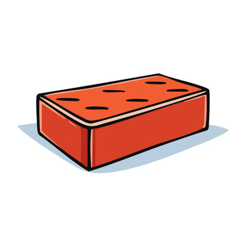 Isolated hand drawn red brick with six holes building material illustration