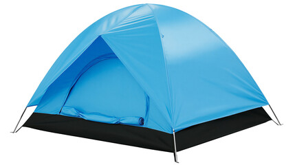 Blue dome camping tent with black base and silver poles © Liselotte