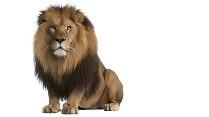 Majestic male lion with full mane sitting attentively © Liselotte