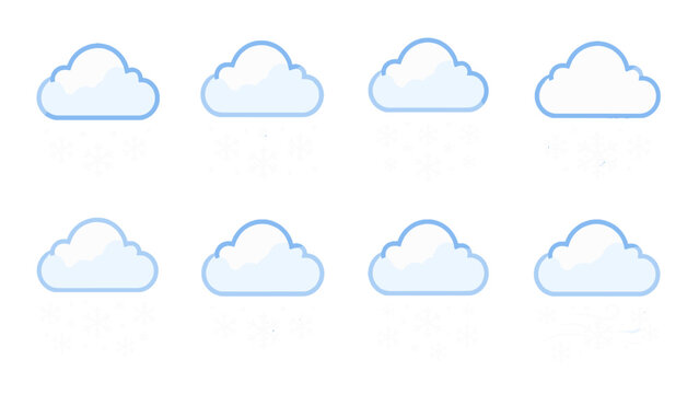 Set of cloud and snowfall weather icons in soft pastel style