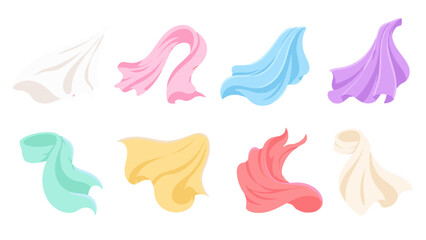 Naklejka premium Set of colorful flowing fabric drapery shapes on white