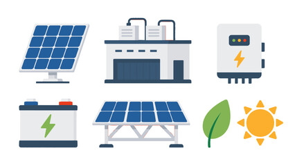 Solar energy equipment and renewable power icon set © Mark