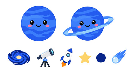 Cute cartoon space icons with planets rocket and telescope © Mark