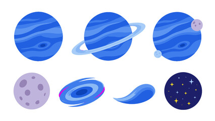 Set of blue planet and space icons in flat vector style © Mark