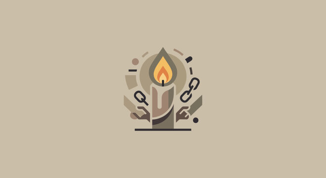 Minimalist Illustration of a Burning Candle with Broken Chains Symbolizing Freedom and Hope