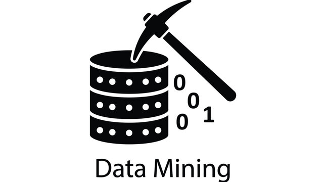 Illustration of data mining process with binary code and magnifying glass.