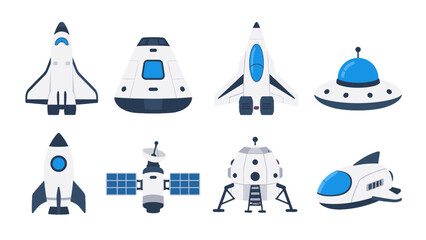 Set of cartoon spacecraft, rocket, capsule, satellite and UFO © Mark