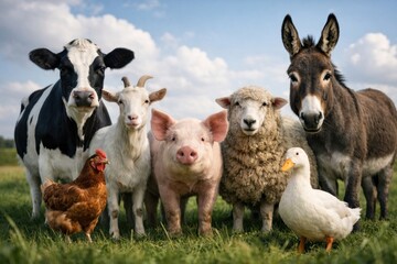 Obraz premium Farm animals gather together outdoors.