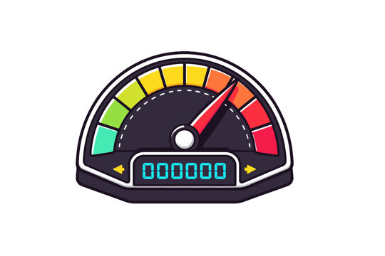 Colorful speedometer gauge with digital odometer display