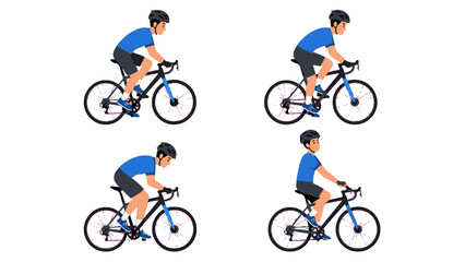 Fototapeta premium Set of cyclist riding road bicycle in different positions