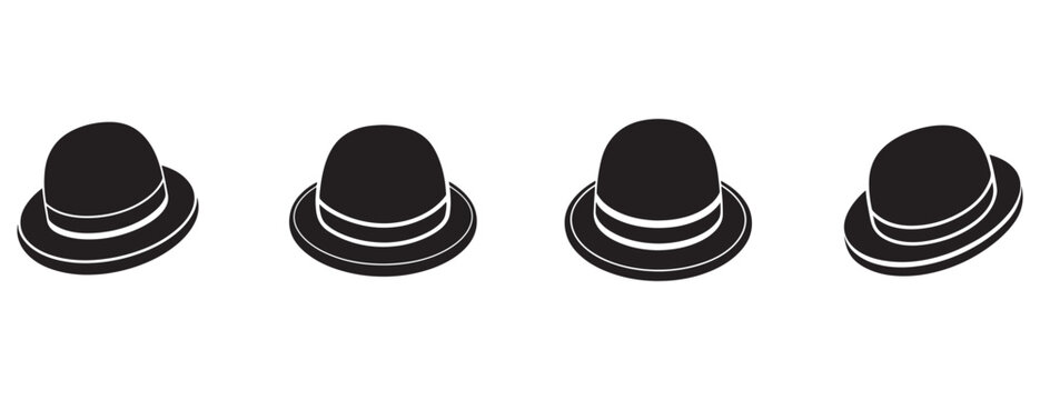 bowler hats with white bands in different angles isolated on white background