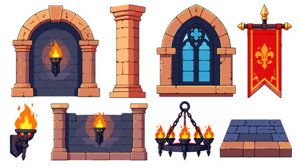 Medieval castle architecture and decoration vector set © Mark