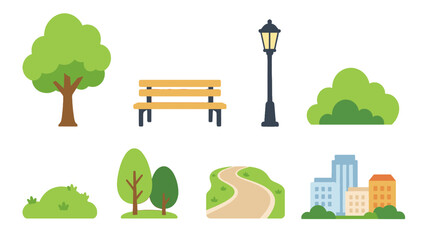 Fototapeta premium Flat vector set of park and city landscape elements