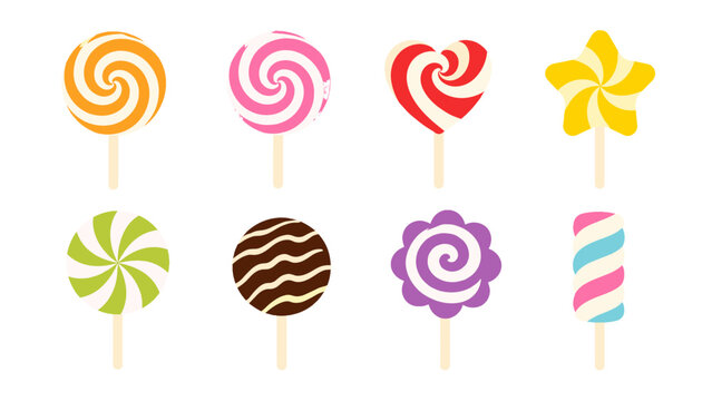 Colorful lollipop and candy pops set isolated on white