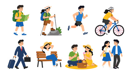 Fototapeta premium Set of people in outdoor activities and everyday situations
