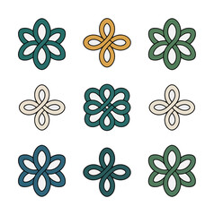 Fototapeta premium Abstract geometric floral pattern set on black background