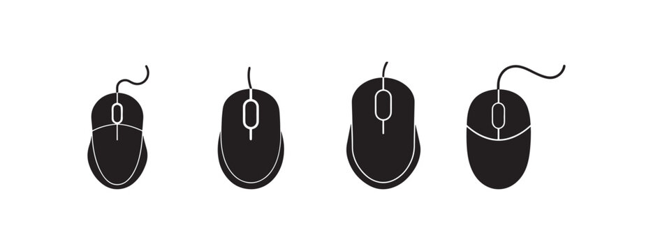 computer mice in different orientations on white background for technology and computing concepts  computer peripherals and input devices