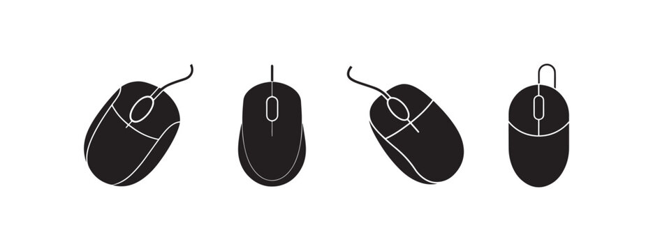 computer mice in different positions on white background for technology and computing concepts  various views of computer input devices