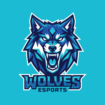 Aggressive Blue Wolf Mascot Logo for Esports Team.