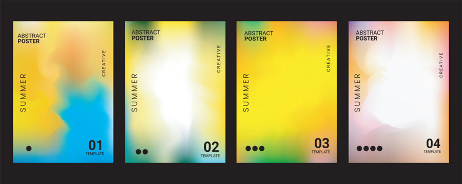 Summer abstract poster collection with vibrant gradient backgrounds and soft colors.