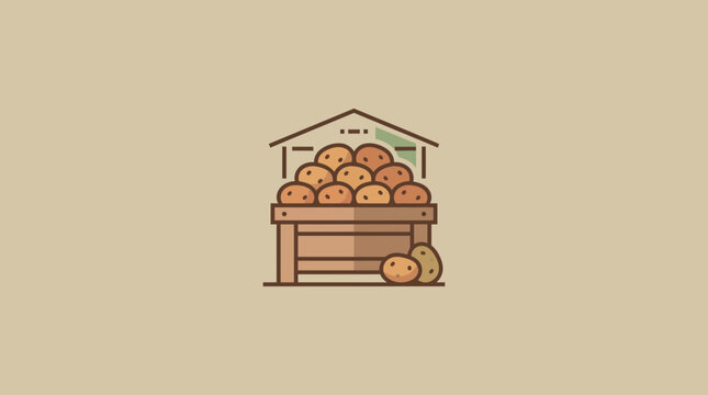 Minimalist Illustration of Fresh Potatoes in a Wooden Crate