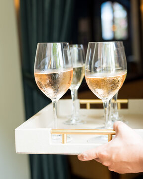 Tray of Wine Glasses Served at Luxury Event