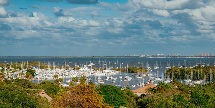 Luxury Sailboats and Yacht Marina on Biscayne Bay in Coconut Grove Miami