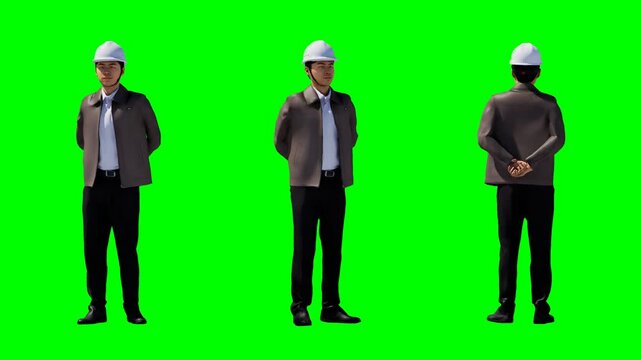 3D Render of Engineer in Safety Gear on Green Screen Multi Angle