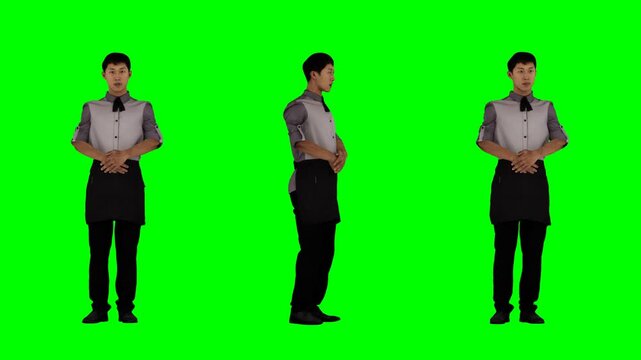 Waiter in Multi-Angle Views on Green Screen Background