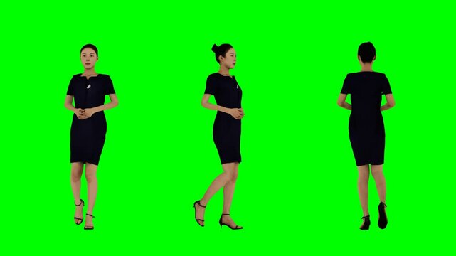 3D Render of Woman Turning on Green Screen Background