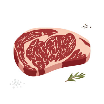 Sirloin wagyu A5 beef steak flat vector illustration