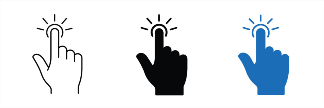 Hand Click Touch Gesture Icon, Finger Tap Pointer Symbol, Minimal UI Interaction Line Art Vector