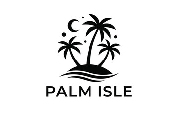 Obraz premium Palm Isle Resort and Spa Logo Design with Palm Trees and Crescent Moon