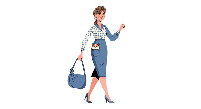 Elegant woman in polka dot blouse and pencil skirt.