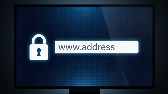 Secure website login page with padlock icon and address bar on digital screen.