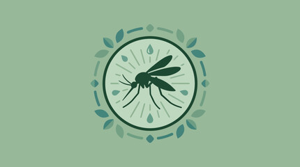 Minimalist Mosquito Emblem with Leaf and Water Elements on Green Background © Alvero Wijaya