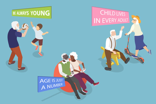 3D Isometric Flat Vector Illustration of Playing Seniors, Energetic Elderly Participating In Youthful Activities
