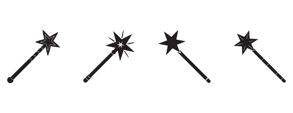 maces with star shaped heads in different positions isolated on white background for fantasy or medieval designs