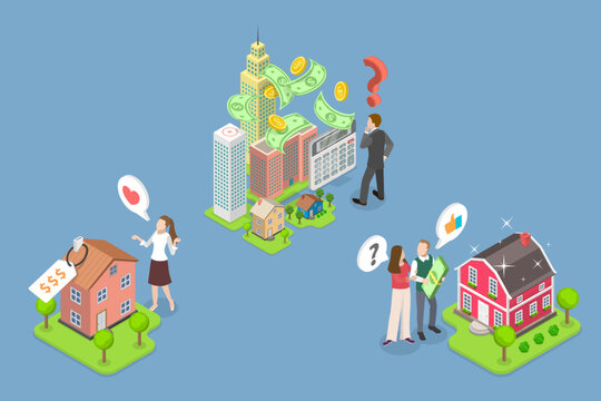 3D Isometric Flat Vector Illustration of Real Estate, Residential Property Available For Purchase.